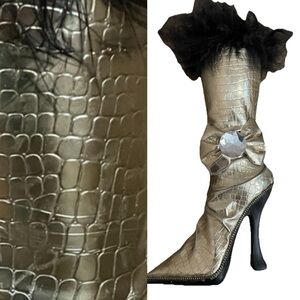 Elegant VINTAGE Snakeskin Print and Marabou BOOT Shaped PIGGY BANK
